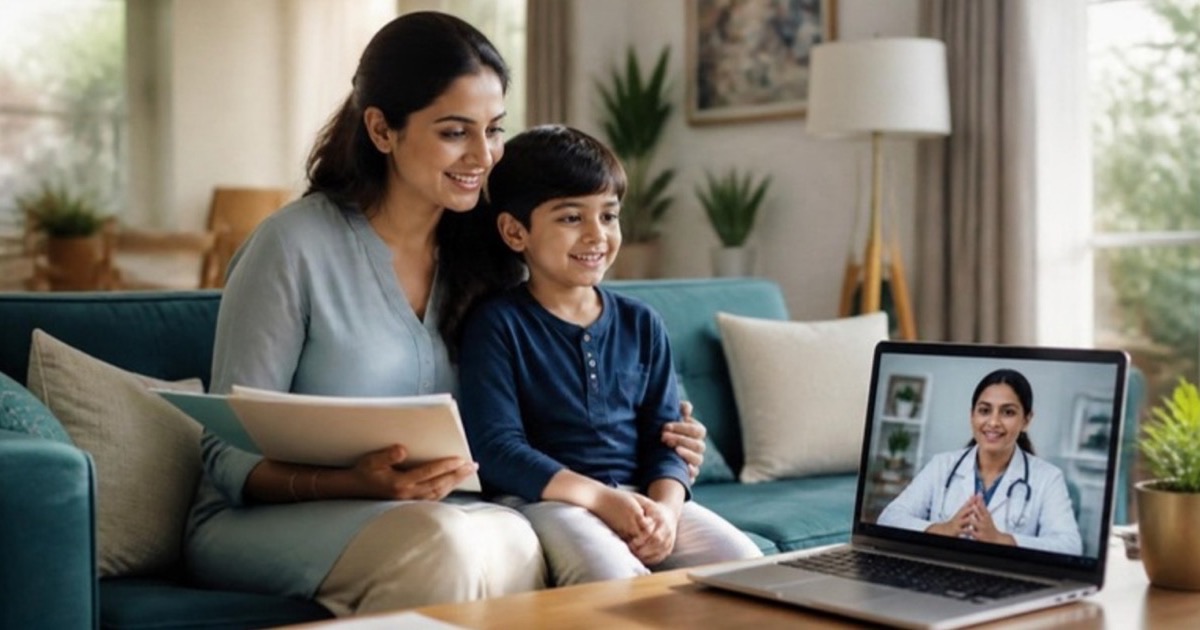 Mother and child on a video consultation with a pediatric kidney specialist